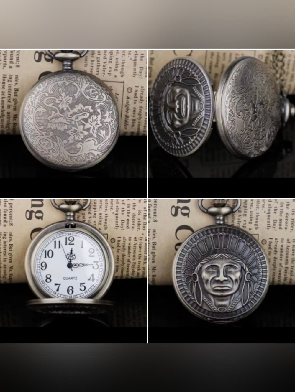 Native American Indian Chief pocket watch Choose Color Or Bronze